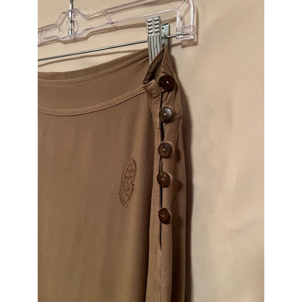 Soft Surroundings Greenish Tan Embroidered Maxi Skirt Side Button Petite Medium - Picture 6 of 7